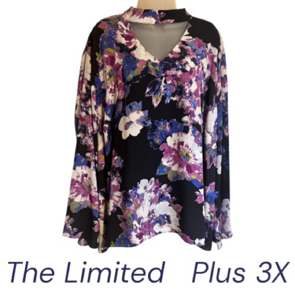 GORGEOUS The Limited Women's Floral Blouse - Black/Purple PLUS: 3X BIN#S
